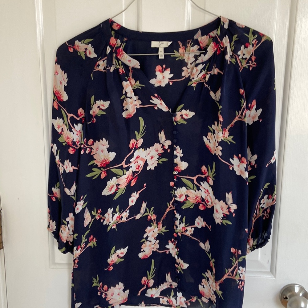 Joie Navy Blue Silk blouse size M